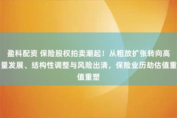 盈科配资 保险股权拍卖潮起！从粗放扩张转向高质量发展、结构性调整与风险出清，保险业历劫估值重塑